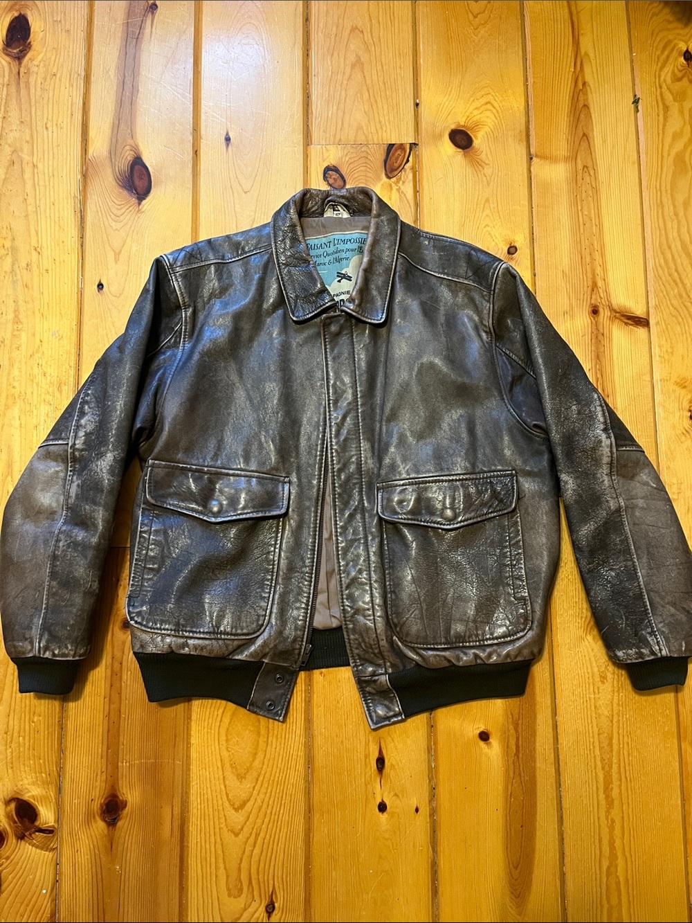 Distressed Brown Leather Bomber Jacket - Aeropostale